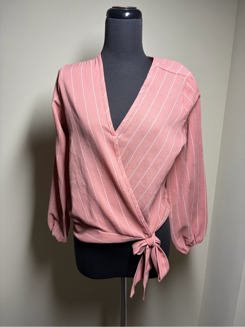 Free Kisses Dusty Pink Striped Wrap Tie Blouse